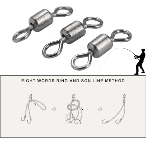 50Pcs Fishing Line Connector, High Strength Fishing Barrel Swivels Set Stainless Steel Ball Bearing Swivel Rolling Bearing Snap Connector for Saltwater Freshwater Fishing Tackle Accessories