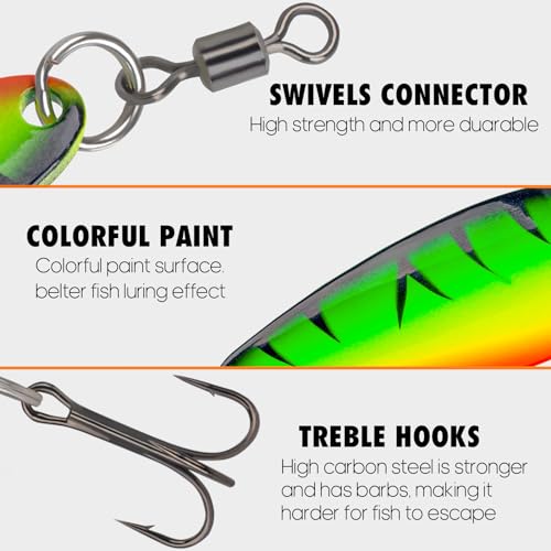 THKFISH 5pcs Saltwater Fishing Lures, Fishing Spoons with Durable Treble Hooks, Jigs Lure for Tuna Salmon Grouper, Sea Fish Jigging Lure, Trolling Spoon for Bass Fish with Tackle Box - color: C-1/2oz-5pcs
