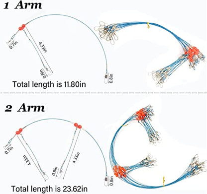 YOTO Fishing Leaders,Stainless Steel Tackle Rig with Tackle Lure Swivels Snaps, Saltwater rig Wire Leader Fishing Leader Wire Bottom rigs for Saltwater - color: Blue Fishing Leaders, style: 2arm-12pcs