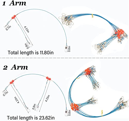YOTO Fishing Leaders,Stainless Steel Tackle Rig with Tackle Lure Swivels Snaps, Saltwater rig Wire Leader Fishing Leader Wire Bottom rigs for Saltwater - color: Blue Fishing Leaders, style: 1arm-12pcs