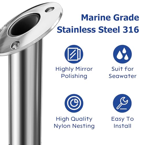 Fishing Rod Holder 2 Pack, 316 Stainless Steel 15/30/90 Degree Rod Holders for Fishing Boat, Flush Mount with Cap, Heavy Duty
