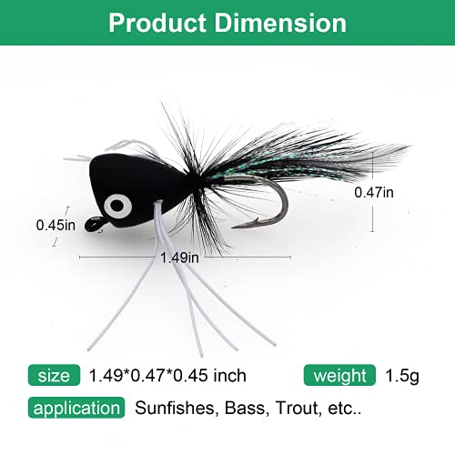 Fly Fishing Poppers, Topwater Fishing Lures Bass Crappie Bluegill Sunfish Panfish Trout Salmon Perch Steelhead Flies for Fly Fishing Bass Panfish Bluegill Trout Salmon - color: 10pcs