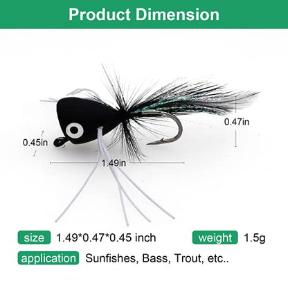 Fly Fishing Poppers, Topwater Fishing Lures Bass Crappie Bluegill Sunfish Panfish Trout Salmon Perch Steelhead Flies for Fly Fishing Bass Panfish Bluegill Trout Salmon - color: 10pcs