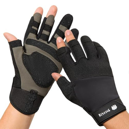 FitsT4 Sports Sailing Gloves Padded Palm Glove 3 Finger Water Resistant Moisture Wicking - color: black, size: Medium