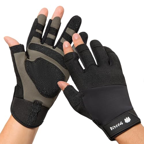 FitsT4 Sports Sailing Gloves Padded Palm Glove 3 Finger Water Resistant Moisture Wicking - color: black, size: X-Large