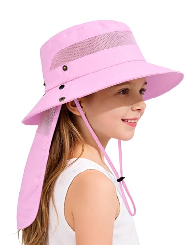 Century Star Kids Sun Hat with Detachable Neck Flap,UPF 50+ Windproof Waterproof Beach Bucket Hat Outdoor Fishing Safari - color: Light Purple
