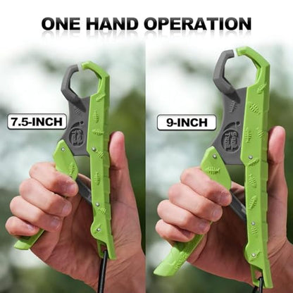 SNAIL TRAIL 7.5'' Floating Fish Gripper, Fishing Grabber | Catfish Mouth Pliers, Caught Bass Holder, Fish Scale Hook Clamp, Saltwater Lip Grip Tool with Lanyard, Gifts for Men - color: Green-gray