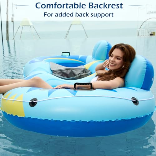 Jasonwell Inflatable River Tube Float - 2 Person Heavy Duty River Float Pool Floats with Removable Cooler Lake Water Tubes for Floating River Raft Lounge Floatie with 2 Cup Holders for Adults (SB) - style: Owl-Blue
