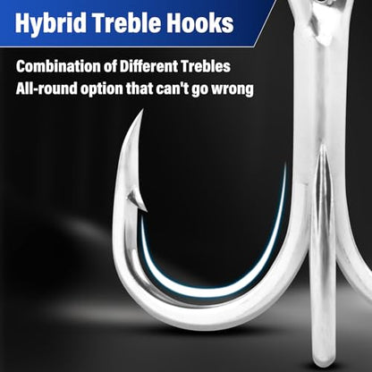 Dr.Fish 30 Pack Hybrid Fishing Treble Hooks 2X Strong, #14-#3/0, Triple Hooks High Carbon Steel Hollow Point, Replacement Hard Lures Crankbait Freshwater Saltwater - size: #2-30 Pack