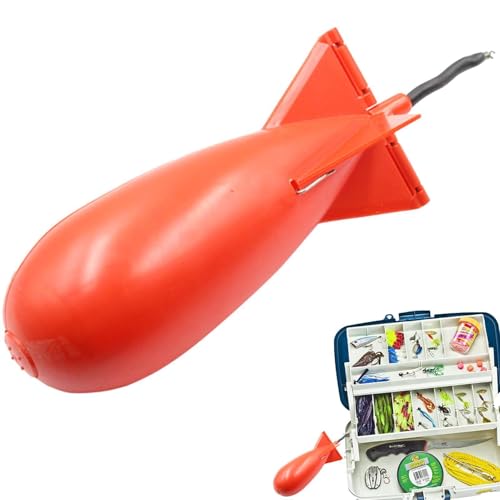 Fishing Bait Feeder | Carp Fishsing Feeder with Rocket Shape | Spod Bombs | Float Lure Bait Holder Container, Spomb Pellet Feeders for Fishing Accessories - color: Red