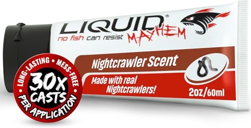 Liquid Mayhem Nightcrawler Fish Attractant Gel 60 ml / 2 oz · 60 Uses – Real Anchovy Bait & Aminos | UV-Enhanced Long-Lasting Gel – All Lure Types - size: 1-Pack