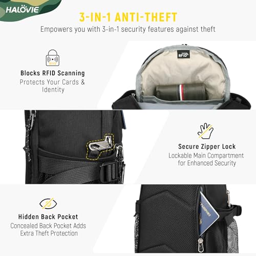 HALOVIE Anti-theft Sling Backpack RFID Crossbody Travel Daypack | Lightweight, Molle, Phone Pack, Hiking Trip Daily Use One Shoulder Bag, EDC Tactical Chest Side Pack Gift for Men - color: Black