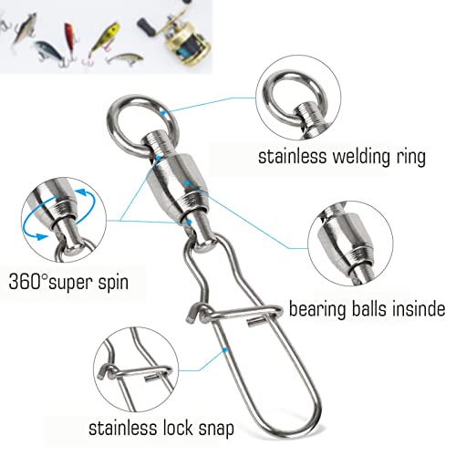 AMYSPORTS Duo Lock Snap Fishing Swivels Stainless Barrel Swivels Fishing Lure Snap Swivels Ball Bearing Swivels Fishing Tackle for Saltwater Fishing Freshwater Fishing - size: Size 7+7 (154lb) 25 pcs