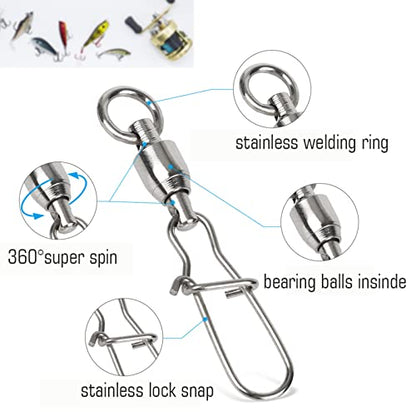 AMYSPORTS Duo Lock Snap Fishing Swivels Stainless Barrel Swivels Fishing Lure Snap Swivels Ball Bearing Swivels Fishing Tackle for Saltwater Fishing Freshwater Fishing - size: Size 7+7 (154lb) 50 pcs