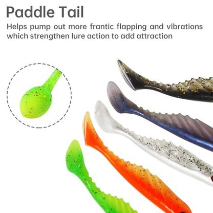 MAFIMOEA 40pcs Crappie Lures kit Jig Heads Hooks Kit Paddle Tail Swim Baits Crappie Jigs Fishing Lures Kit for Saltwater Freshwater Fishing (40pcs kit)