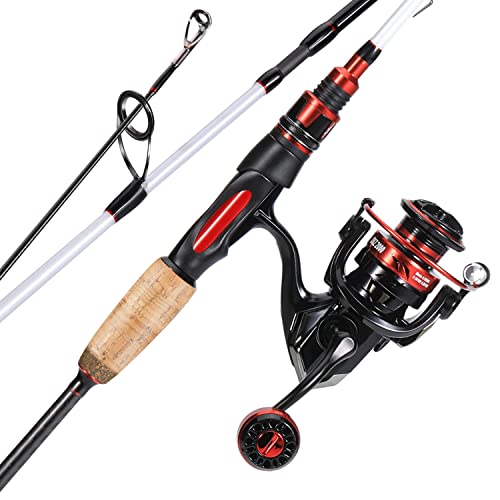 Sougayilang Spinning Combo, Medium Heavy Fishing Pole and 2000 Spinning Reel Set, Fishing Rod and Reel Commbo for Bass Fishing Tackle - color: Pearl White, size: 6.9ft & Spinning Reel