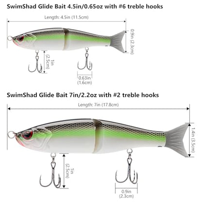 Bassdash SwimShad Glide Baits Jointed Swimbait Bass Pike Salmon Trout Muskie Fishing Lure,3-Pack - color: Fluorescent White Shad +Emerald Shiner +Lake Chub, size: 4.5in/0.65oz