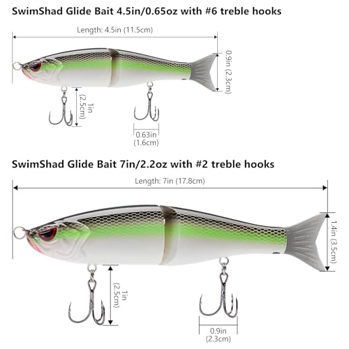 Bassdash SwimShad Glide Baits Jointed Swimbait Bass Pike Salmon Trout Muskie Fishing Lure,3-Pack - color: Fluorescent White Shad +Emerald Shiner +Lake Chub, size: 4.5in/0.65oz