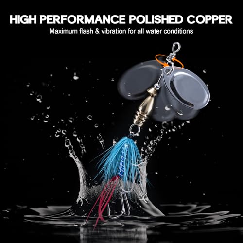 Goture Trout Lures Fishing Spinners,Rooster Bait Tail Bass Fishing Lures with Brass Spinner Blade Fish-Shaped Jig Heads for Freshwater Saltwater,Salmon Steelhead Trout Spinner Bait with Tackle Box - color: D:5pcs Trout Spinners