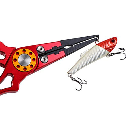 SagaSave Fishing Pliers Set Ice Fishing Gear Hook Remover Fishing Griper with 6D Precise Grinding Blades, Wrist Strap and Scale Fishing Tools Set with Bag