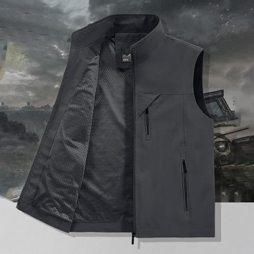 Mens Vests Sleeveless Zip Up Jacket Lightweight Casual Golf Windbreakers Hiking Work Tactical Vests Slim fit Outerwear - color: A01-grey, size: 3X-Large