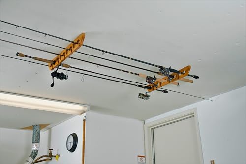 Old Cedar Outfitters Solid Pine Horizontal Ceiling Rack for Fishing Rod Storage, Holds up to 9 Fishing Rods, CPR-009 - color: Pine 9 Rods