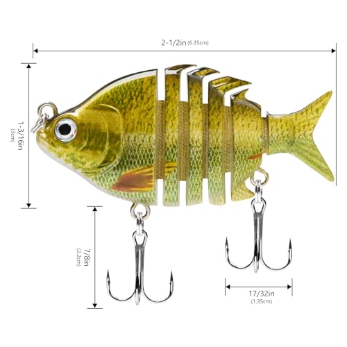 Bassdash SwimPanfish 0.34oz Hard Swimbaits Multi Jointed Topwater Trout Bass Fishing Crank Lure for Freshwater and Saltwater - color: Gold