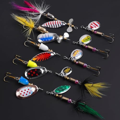 Spinner Baits Bass Lures Rooster Feather Tail Trout Lures Hard Metal Inline Spinner Bait Fishing Lure for Bass Salmon Trout - style: 10pcs Spinnerbaits Kit-a