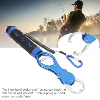 Fish Lip Gripper with Built-in Scale 18kg (39.7 lb) – Portable Fish Controller Tool with Non-Slip Handle for Freshwater & Saltwater Fishing(Blue) - color: Blue