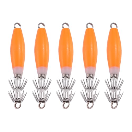 Luminous Squid Jig Hooks, Squid Jigs Saltwater Glow in Dark Dual-Layer Hooks - Fit for Cuttlefish Sleeve Night Fishing - color: Orange