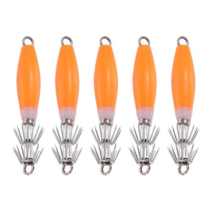 Luminous Squid Jig Hooks, Squid Jigs Saltwater Glow in Dark Dual-Layer Hooks - Fit for Cuttlefish Sleeve Night Fishing - color: Orange