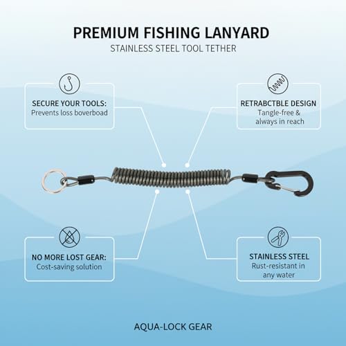 Retractable Fishing Tool Lanyard - Stainless Steel Tether for Pliers & Scissors, Anti-Loss Gear Clip for Boats, Kayaks (1 Pack) - size: 78.74 x 3.15 x 1.57"