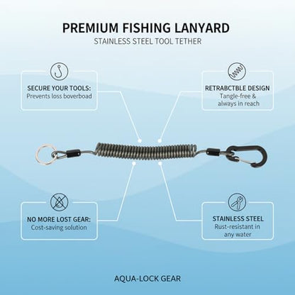 Retractable Fishing Tool Lanyard - Stainless Steel Tether for Pliers & Scissors, Anti-Loss Gear Clip for Boats, Kayaks (1 Pack) - size: 78.74 x 3.15 x 1.57"