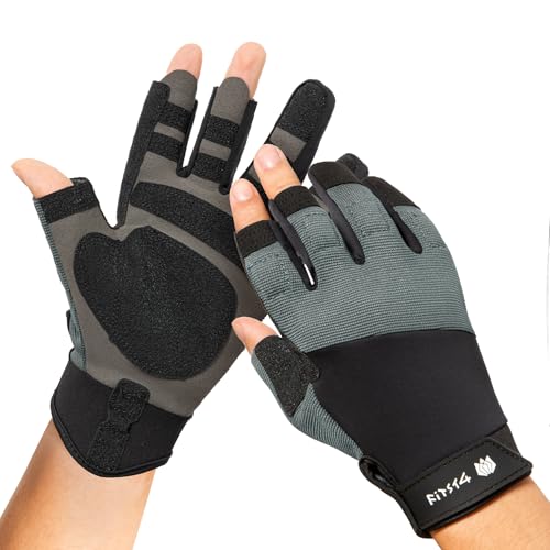 FitsT4 Sports Sailing Gloves Padded Palm Glove 3 Finger Water Resistant Moisture Wicking - color: gray, size: XX-Large