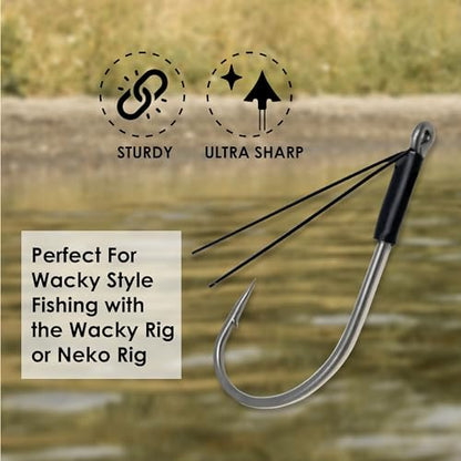 Reaction Tackle Neko Hooks - Weedless Finesse Fishing Hooks for Bass - High Carbon Steel Wacky and Neko Rig Hooks for Soft Plastic Worms (25-Pack) - size: #2 Standard