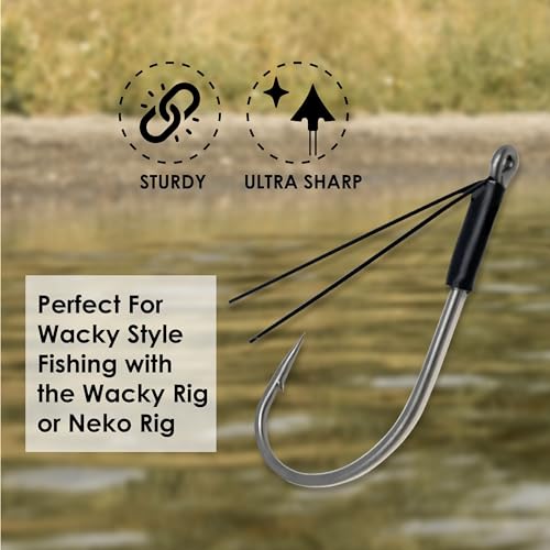 Reaction Tackle Neko Hooks - Weedless Finesse Fishing Hooks for Bass - High Carbon Steel Wacky and Neko Rig Hooks for Soft Plastic Worms (25-Pack) - size: #2/0 Standard