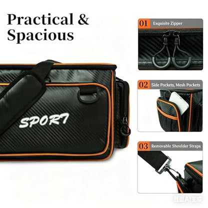 Fishing Tackle Box, Waterproof Tackle Trays for Saltwater & Freshwater - Fishing Gear Shoulder Bag For Men (Tackle Boxes Not Included) - color: Black Orange