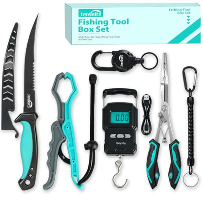 Jenseits Fishing Tool Kit, Fish Gripper, Fishing Pliers, Digital Fish Scale, Fillet Knife, Hook Remover & Fishing Accessories Set, Freshwater Saltwater Fishing Gear, Fishing Gifts for Men Angler - size: 6pcs (with scale)