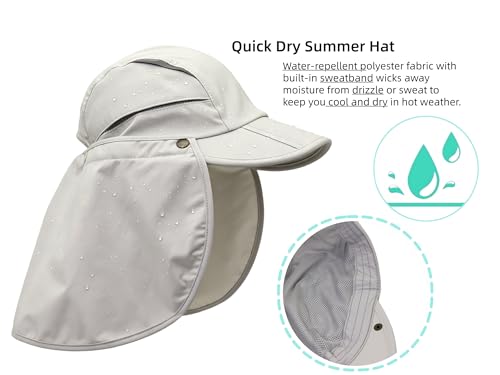 Men Women Safari Fishing Sun Cap with Removable Neck Flap UPF 50+ UV Protection Quick Dry Breathable Hats - color: Beige