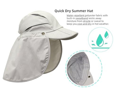 Men Women Safari Fishing Sun Cap with Removable Neck Flap UPF 50+ UV Protection Quick Dry Breathable Hats - color: Beige