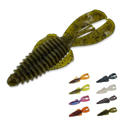 Pulse Craw Soft Plastic Crawfish Lure – 3.9" (100mm), 10-Pack, Rage-Style Craw Bait for Bass Fishing, Texas Rig & Jig Trailer - color: Green Pumpkin