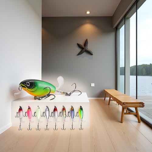 1Pc Green Topwater Fishing Lures Bass with Floating Tractor Rotating Tail Barb Treble Hooks Artificial Hard Bait Swimbait Lures Surface Crankbait for Bass Trout Walleye Pike Musky Fishing Topwater