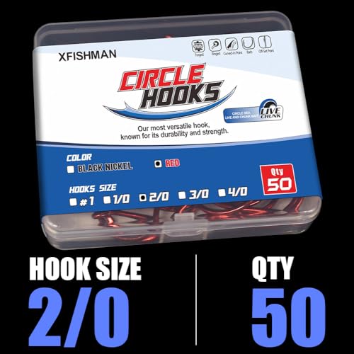 XFISHMAN Circle-Hooks-Fishing-Equipment-Octopus-Hooks-Saltwater-50 Pack #1 –12/0 - color: Red, size: 2/0 50-Pack