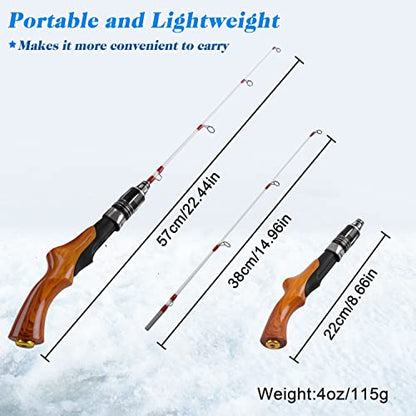 Ice Fishing Rod, 23" Ultralight Fast Action Spinning Rods Portable Ice Fishing Pole Winter Ice Fishing Gear for Walleye Perch Panfish Bluegill