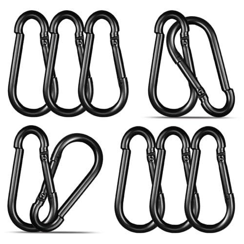 Black Carabiner, Heavy Duty Galvanized Steel Spring Snap Hook Carabiner Clips with 550LBS Holding Capacity, Ideal for Outdoor, Hammock, Swing and Travel (10PCS M8 3Inch) - size: 10PCS-M8, style: Black
