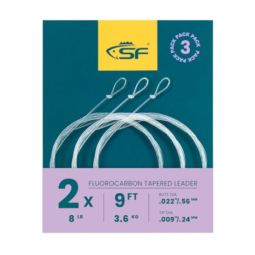SF 3 Packs Pre-Tied Loop Fly Fishing Tapered Leader Fluorocarbon 7.5FT 9FT 12FT 0X 1X 2X 3X 4X 5X 6X 7X - color: Clear-3Packs, size: 9FT-2X