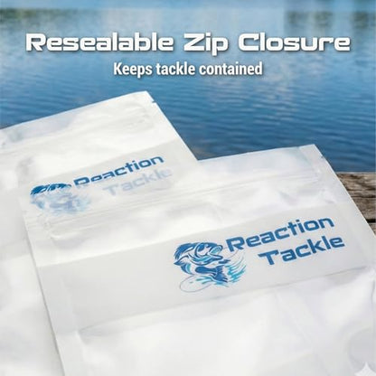 Reaction Tackle Clear Bait Bags for Soft Plastics, Resealable Fishing Organizer Pouches with Write On Label Area, Tear Resistant Storage for Lures, Worms, and Terminal Tackle, 10-Pack - size: 10-Pack
