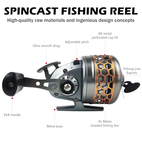 Spincast Fishing Reel, All-Metal Gears, Easy to Use Push Button Casting Design, Changeable Right/Left-Hand Retrieve - color: Silver