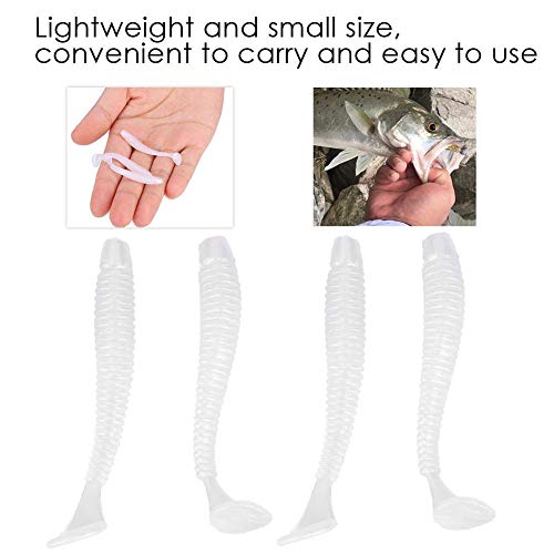 Tbest 50 Pcs 5cm Soft Fishing Lures, Plastic Fishing Bait T-Tail Grub Worm Baits Fish Tackle Accessory 9 Colors - color: White