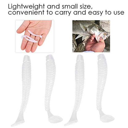 Tbest 50 Pcs 5cm Soft Fishing Lures, Plastic Fishing Bait T-Tail Grub Worm Baits Fish Tackle Accessory 9 Colors - color: White
